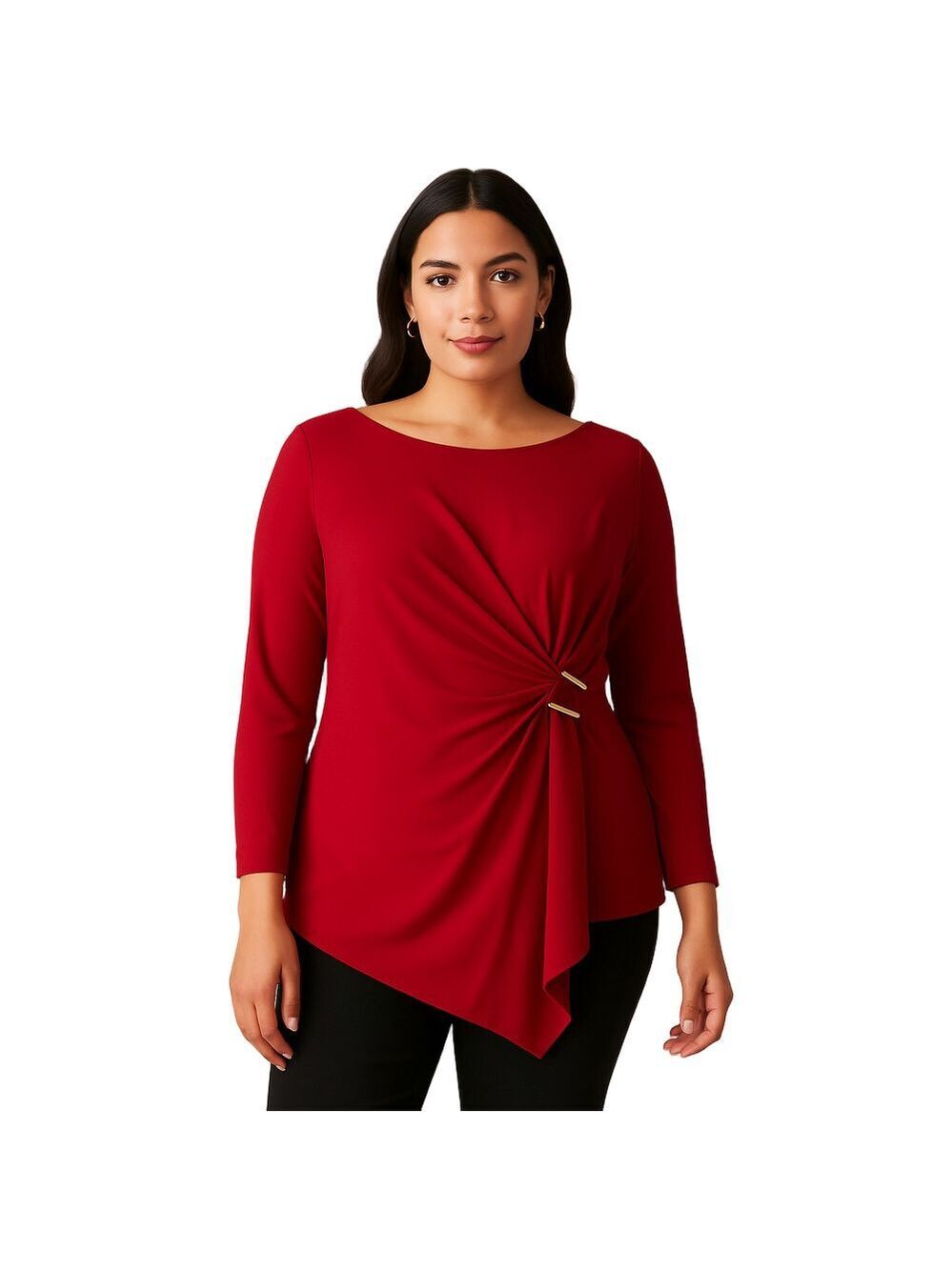 Antthony Design Studio Red Long-Sleeve Side-Knot Tunic Top Sz Petite Large